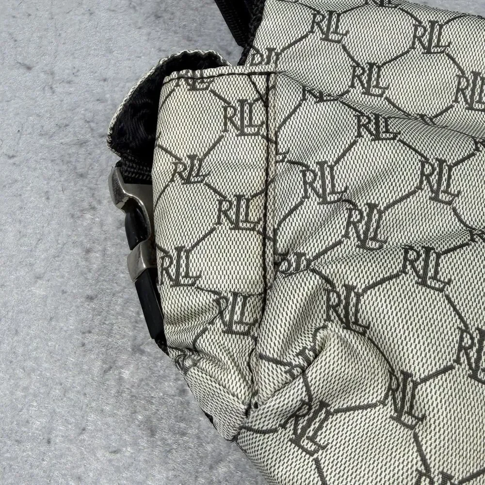 Lauren Ralph Lauren Monogram Nylon Shoulder Bag Beige Tan Baguette Purse